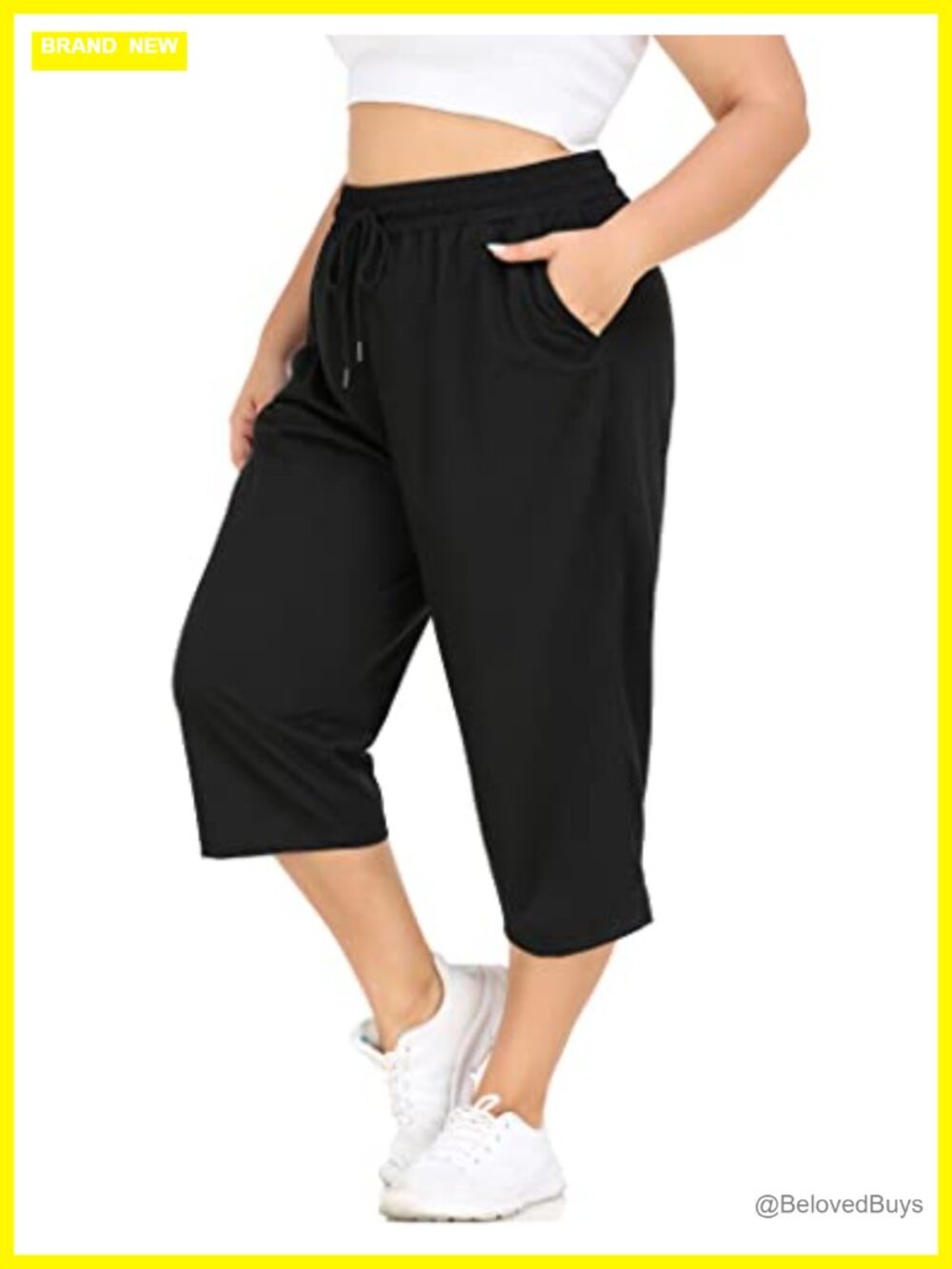 Plus Size Capri Pants Loose Fit Yoga Sweatpants with Pockets